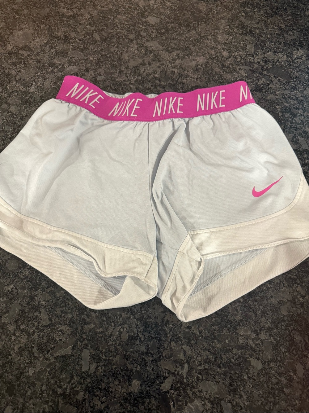 Nike White Women's Athletic Shorts with Pink Waistband and Swoosh